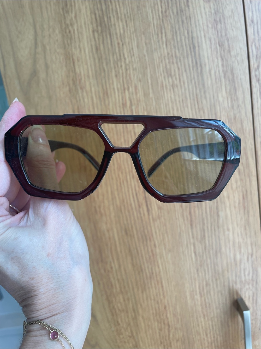 Geometric Burgundy Sunglasses with Amber Lenses